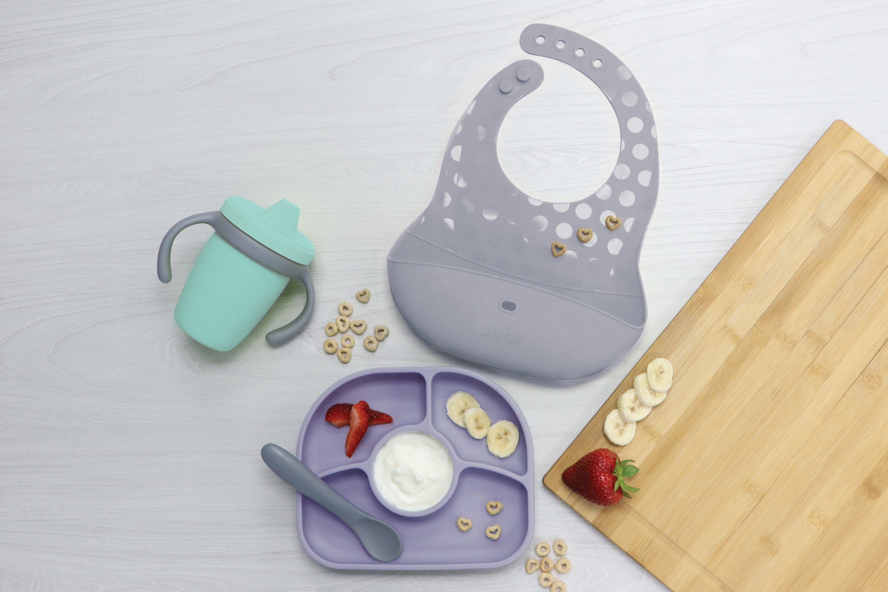 Assiette Bébé Anti-Renversement Avec Ventouse - 4 Compartiments + Cuillère En Silicone - Gris